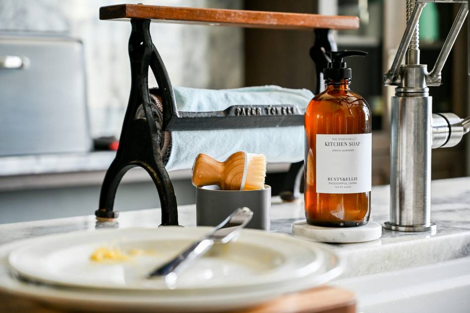 Close-up of plant-based ingredients used in biodegradable dish soap